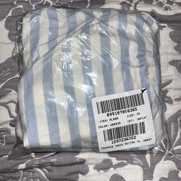 Madewell Y Neck Button up Shirt NL008 Blue White Stripe XS - Picture 8 of 8